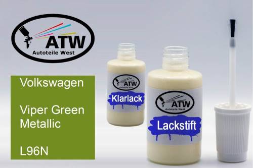 Volkswagen, Viper Green Metallic, L96N: 20ml Lackstift + 20ml Klarlack - Set, von ATW Autoteile West.